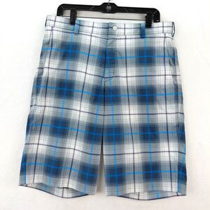 Nike Golf Shorts Mens 32 Blue White Plaid Tour Performance Stretch Dri Fit Chino
